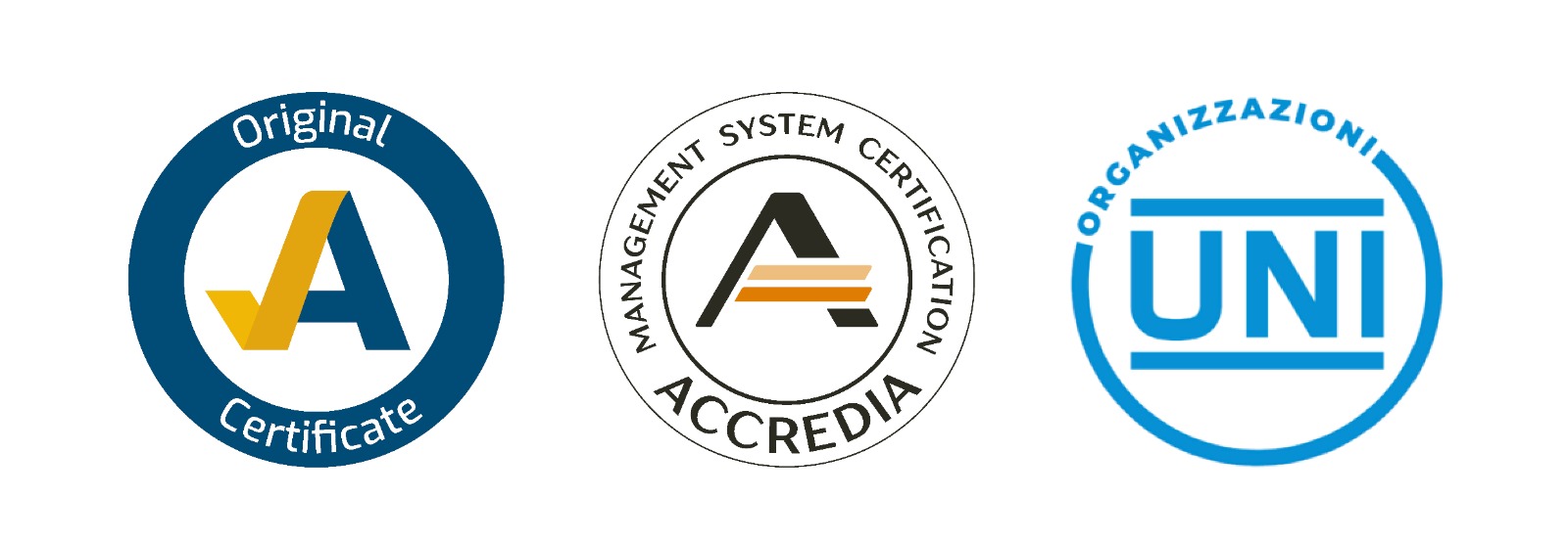 Loghi Original Certificate, Accredia e UNI relativi alla certificazione per la parità di genere